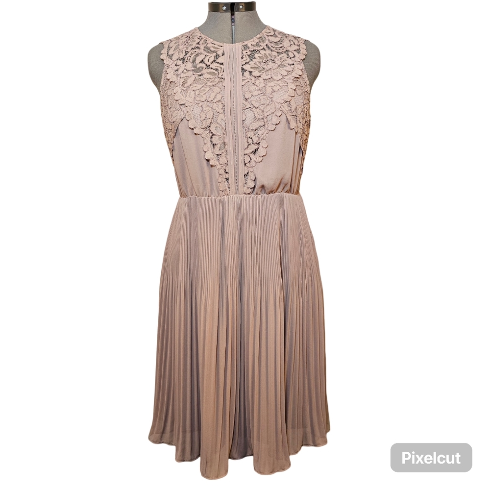 👍H&M ballerina pink chiffon and lace sleeveless pleated midi dress size 10 US